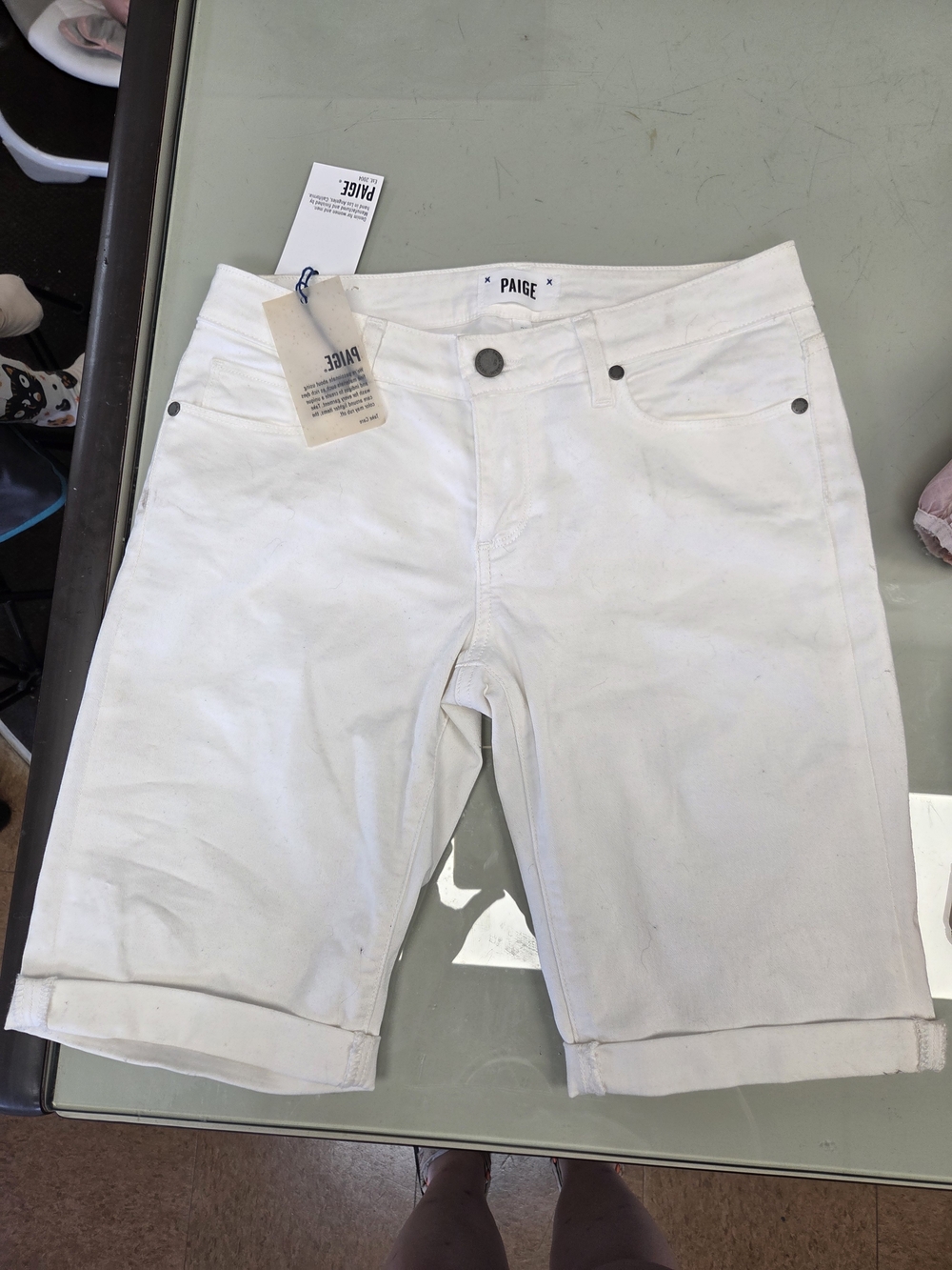 PAIGE Women's White Denim Bermuda Shorts